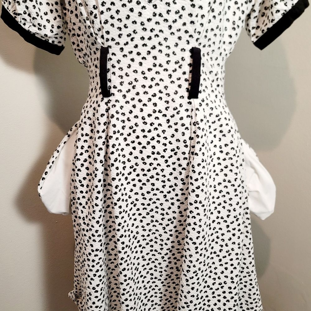 SERIOUS ZIZIFE French Retro Yamamoto Style Black & White Floral Midi Dress Sz M - Picture 12 of 16
